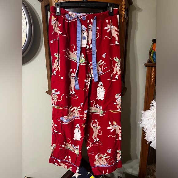 Nick & Nora Vintage Flannel Sock Monkey Winter Pajama Set Small - Picture 7 of 8